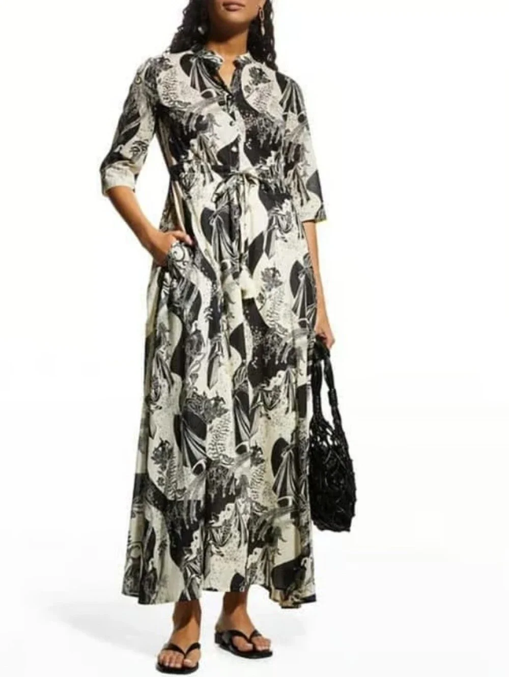 Tory Burch Black & Cream Printed Maxi Dress Sz S/P